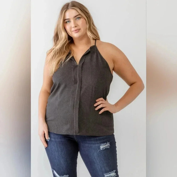 Plus Size Black Striped Print Sleeveless Strappy Tank Top #425-430 - Picture 3 of 9